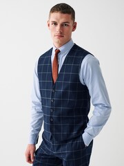 Navy Blue Windowpane Check Suit: Waistcoat - Image 1 of 8