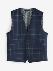 Navy Blue Windowpane Check Suit: Waistcoat - Image 5 of 8