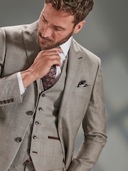 Taupe Slim Fit Signature Empire Mills 100% Wool Check Suit Jacket - Image 1 of 13