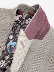Taupe Slim Fit Signature Empire Mills 100% Wool Check Suit Jacket - Image 11 of 13