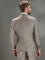 Taupe Slim Fit Signature Empire Mills 100% Wool Check Suit Jacket - Image 4 of 13