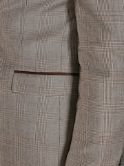 Taupe Slim Fit Signature Empire Mills 100% Wool Check Suit Jacket - Image 7 of 13