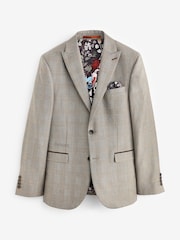 Taupe Slim Fit Signature Empire Mills 100% Wool Check Suit Jacket - Image 8 of 13