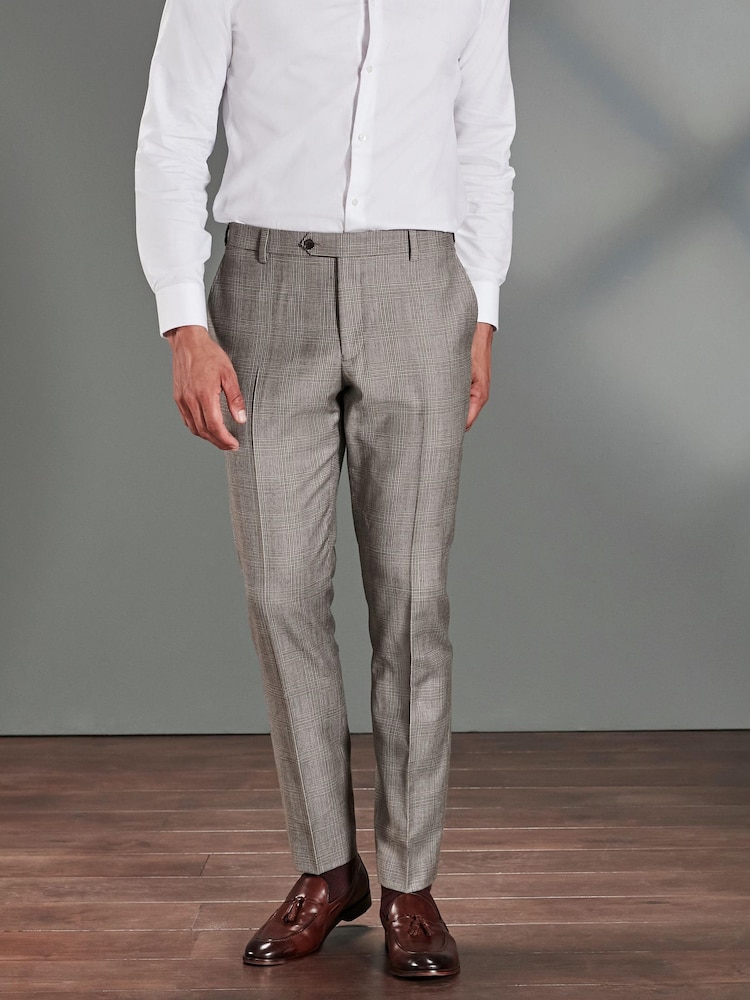 Taupe Brown Slim Fit Signature Empire Mills 100% Wool Check Suit: Trousers - Image 1 of 9