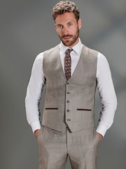 Taupe Signature Empire Mills 100% Wool Check Suit Waistcoat - Image 1 of 10
