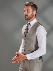 Taupe Signature Empire Mills 100% Wool Check Suit Waistcoat - Image 2 of 10