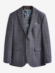 Blue Slim Fit Signature Tollegno Wool Check Suit Jacket - Image 8 of 10