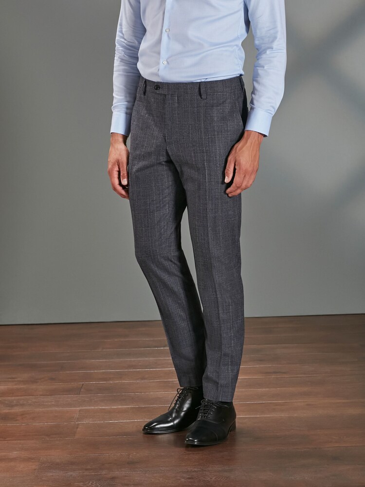 Blue Slim Fit Signature Tollegno Wool Check Suit: Trousers - Image 1 of 1