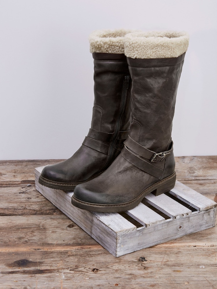 Celtic & Co. Brown Sheepskin Trim Cuff Long Boots - Image 5 of 5
