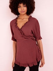 Berry Red Maternity Wrap Ruffle Blouse - Image 1 of 8