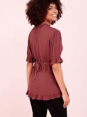 Berry Red Maternity Wrap Ruffle Blouse - Image 2 of 8