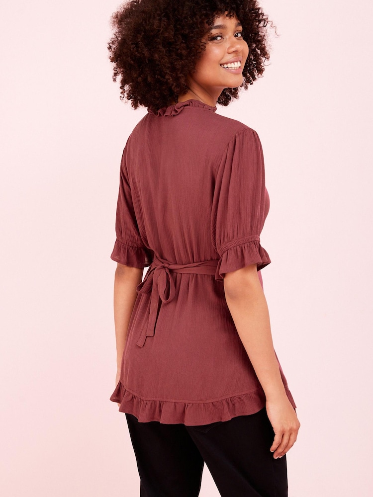 Berry Red Maternity Wrap Ruffle Blouse - Image 2 of 8