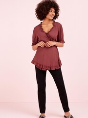 Berry Red Maternity Wrap Ruffle Blouse - Image 3 of 8