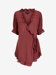 Berry Red Maternity Wrap Ruffle Blouse - Image 7 of 8