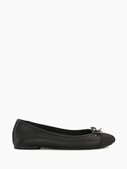 Dune London Black Dark Wide Fit Hallo Charm Trim Leather Ballet Shoes - Image 1 of 6