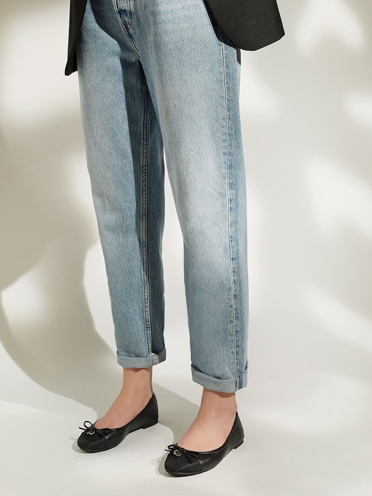 Dune London Black Dark Wide Fit Hallo Charm Trim Leather Ballet Shoes - Image 2 of 5 Dune London Black Dark Wide Fit Hallo Charm Trim Leather Ballet Shoes - Image 2 of 5