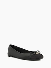 Dune London Black Dark Wide Fit Hallo Charm Trim Leather Ballet Shoes - Image 4 of 6