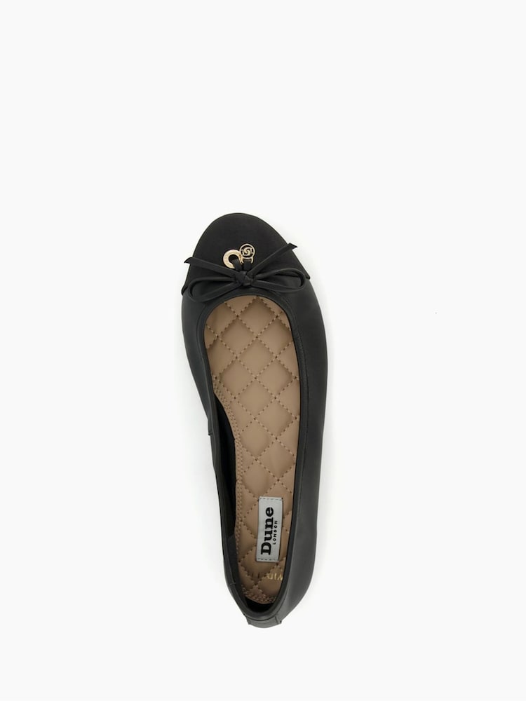Dune London Black Dark Wide Fit Hallo Charm Trim Leather Ballet Shoes - Image 6 of 6