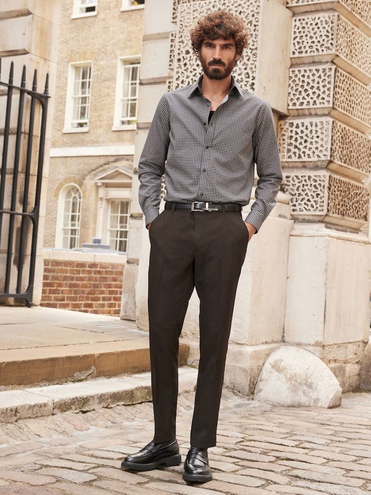 Black Geometric Link Slim Fit Printed Trimmed Shirt - Image 2 of 6