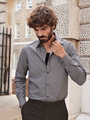 Black Geometric Link Slim Fit Printed Trimmed Shirt - Image 3 of 6