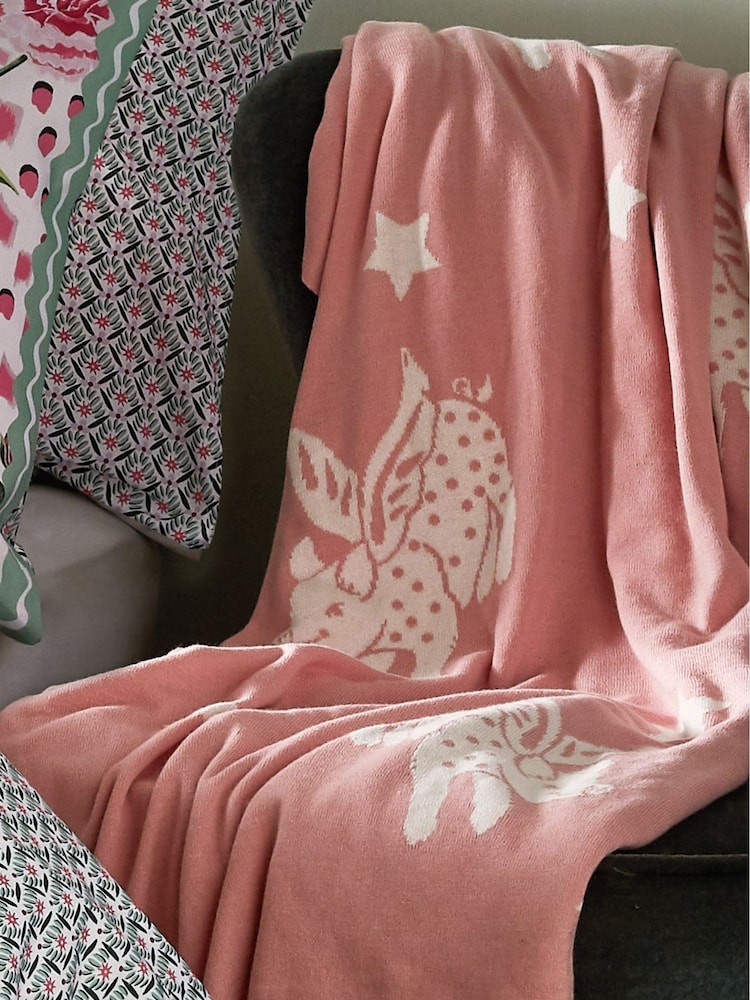 Cath Kidston Pink Flying Pigs 100% Cotton Throw - Image 1 of 2