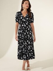 Ro&Zo Black Ditsy Print V-Neck Button Dress - Image 1 of 1