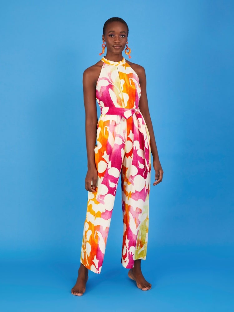 Monsoon Pink Elaxi Abstract Print Jumpsuit - Image 1 of 6 Monsoon Pink Elaxi Abstract Print Jumpsuit - Image 1 of 6