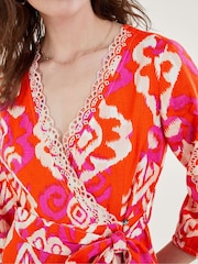 Monsoon Orange Aspen Wrap Dress in Linen Blend - Image 4 of 5