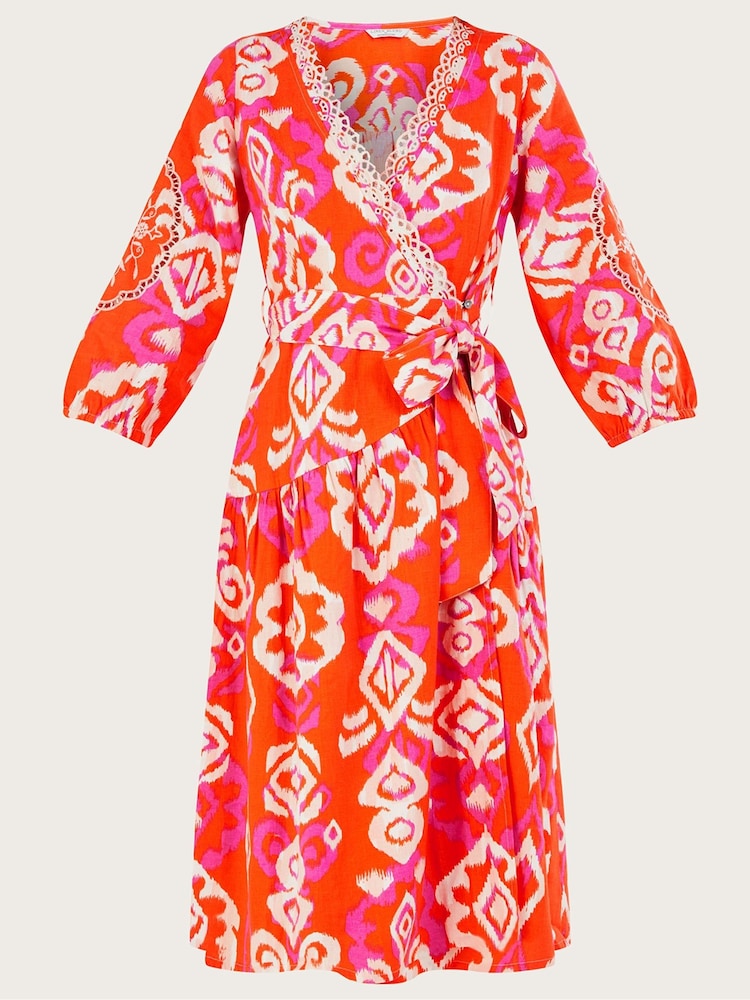 Monsoon Orange Aspen Wrap Dress in Linen Blend - Image 5 of 5