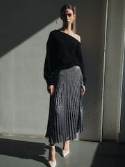 Silver Premium Sequin Pleated Skirt - Image 1 of 6
