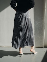 Silver Premium Sequin Pleated Skirt - Image 3 of 6
