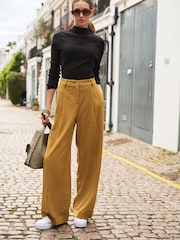 Ockergelb - Warme strukturierte Hose mit weitem Bein - Bild 1 von 7