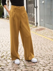 Ockergelb - Warme strukturierte Hose mit weitem Bein - Bild 2 von 7