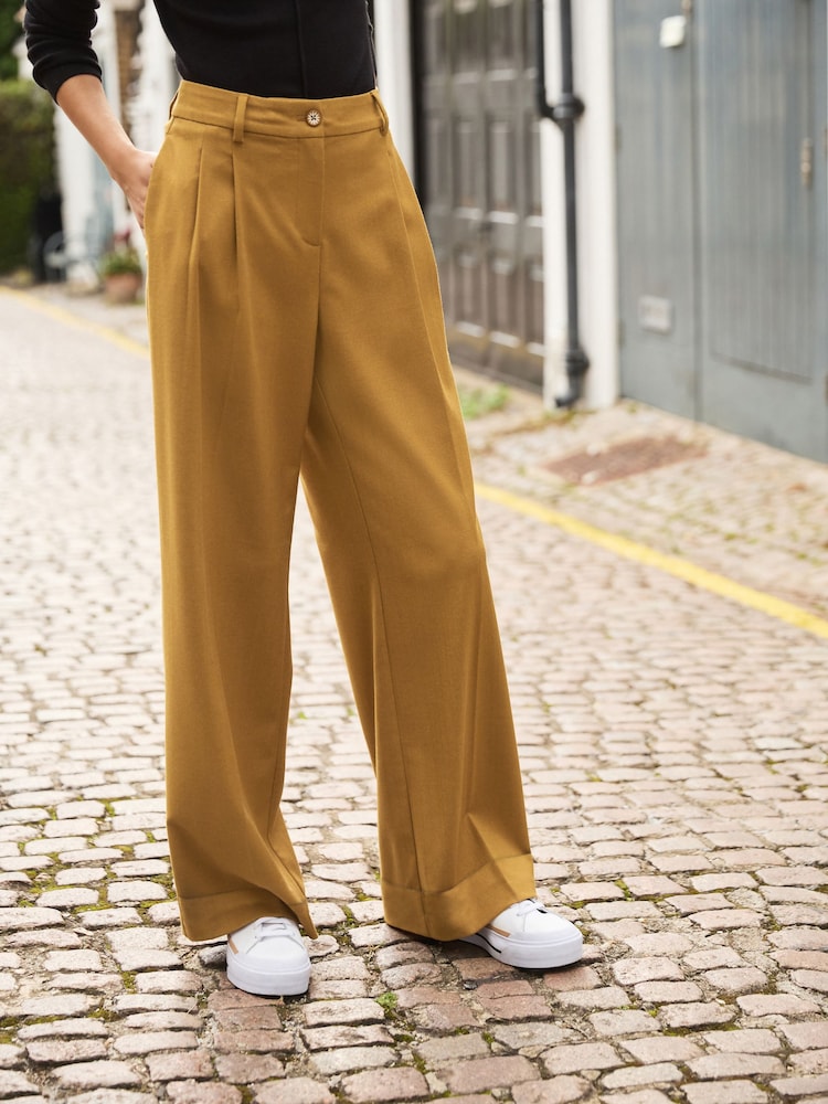 Ockergelb - Warme strukturierte Hose mit weitem Bein - Bild 2 von 7
