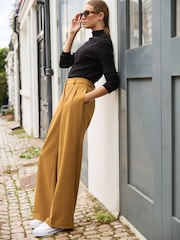 Ockergelb - Warme strukturierte Hose mit weitem Bein - Bild 3 von 7