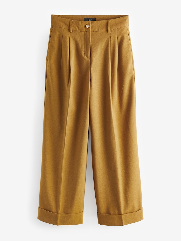 Ochre Yellow Warm Handle Textured Wide Leg Trousers - Image 6 of 7