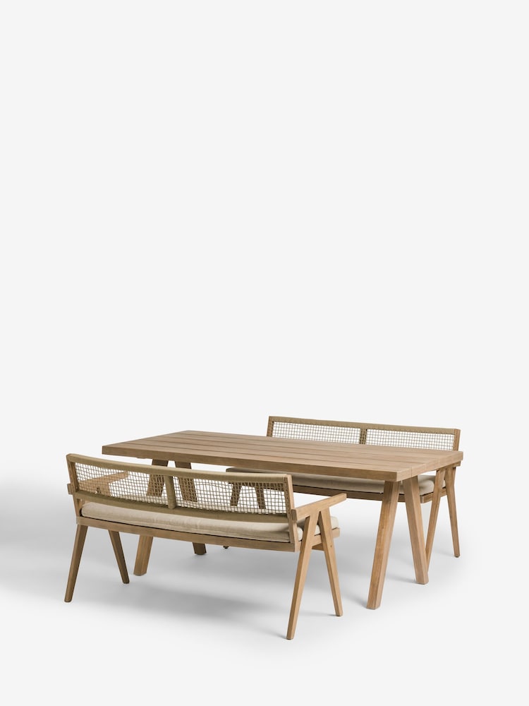 Natural Amalfi Garden 6 Seater Wooden Dining Table and Bench Set - Image 2 of 6