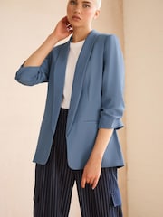 Blue Relaxed Ruched Sleeve Blazer - Image 1 of 6