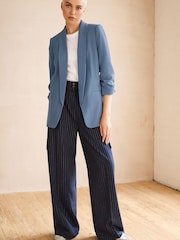 Blue Relaxed Ruched Sleeve Blazer - Image 2 of 6