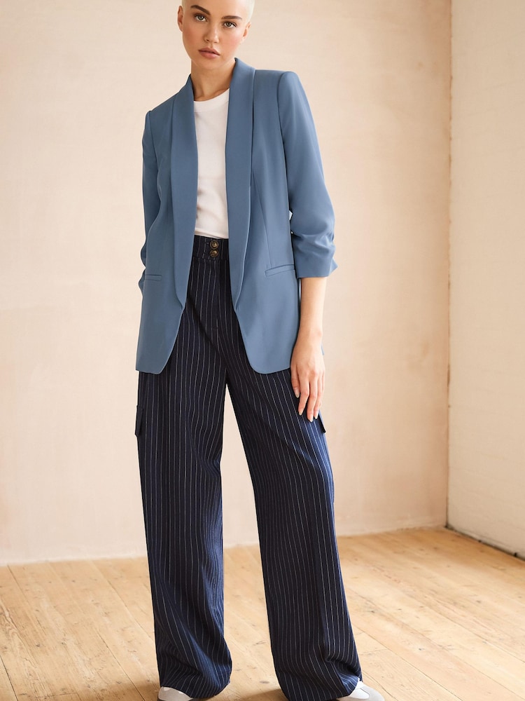 Blue Relaxed Ruched Sleeve Blazer - Image 2 of 6