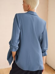 Blue Relaxed Ruched Sleeve Blazer - Image 3 of 6