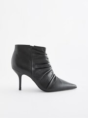 Black Signature Leather Point Toe Ruched Ankle Boots - Image 4 of 7