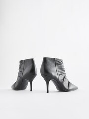Black Signature Leather Point Toe Ruched Ankle Boots - Image 6 of 7