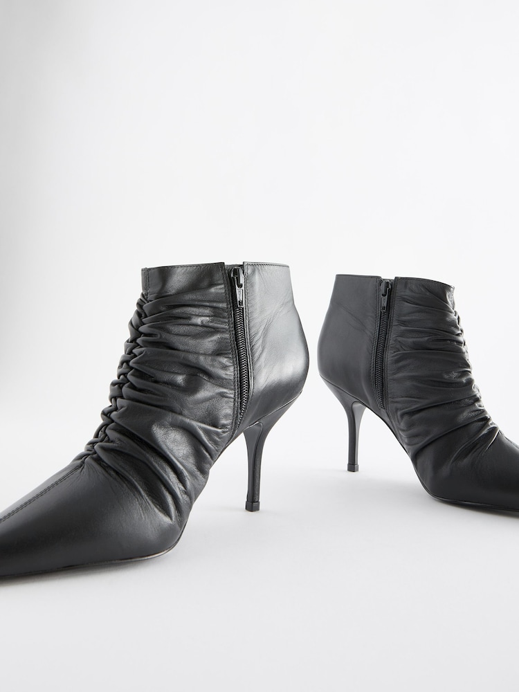 Black Signature Leather Point Toe Ruched Ankle Boots - Image 7 of 7 Black Signature Leather Point Toe Ruched Ankle Boots - Image 7 of 7