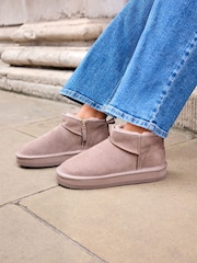 Pink Shower Resistant Faux Fur Lined Suede Ankle Boots - Image 1 of 11