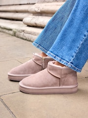 Pink Shower Resistant Faux Fur Lined Suede Ankle Boots - Image 5 of 11
