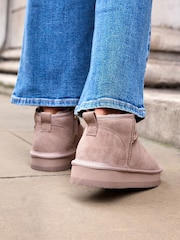 Pink Shower Resistant Faux Fur Lined Suede Ankle Boots - Image 6 of 11