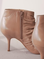 Nude Signature Leather Point Toe Ruched Ankle Boots - Image 4 of 6