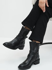 Black Signature Leather Strap Detail Ankle Boots - Image 1 of 10