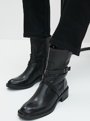 Black Signature Leather Strap Detail Ankle Boots - Image 2 of 10